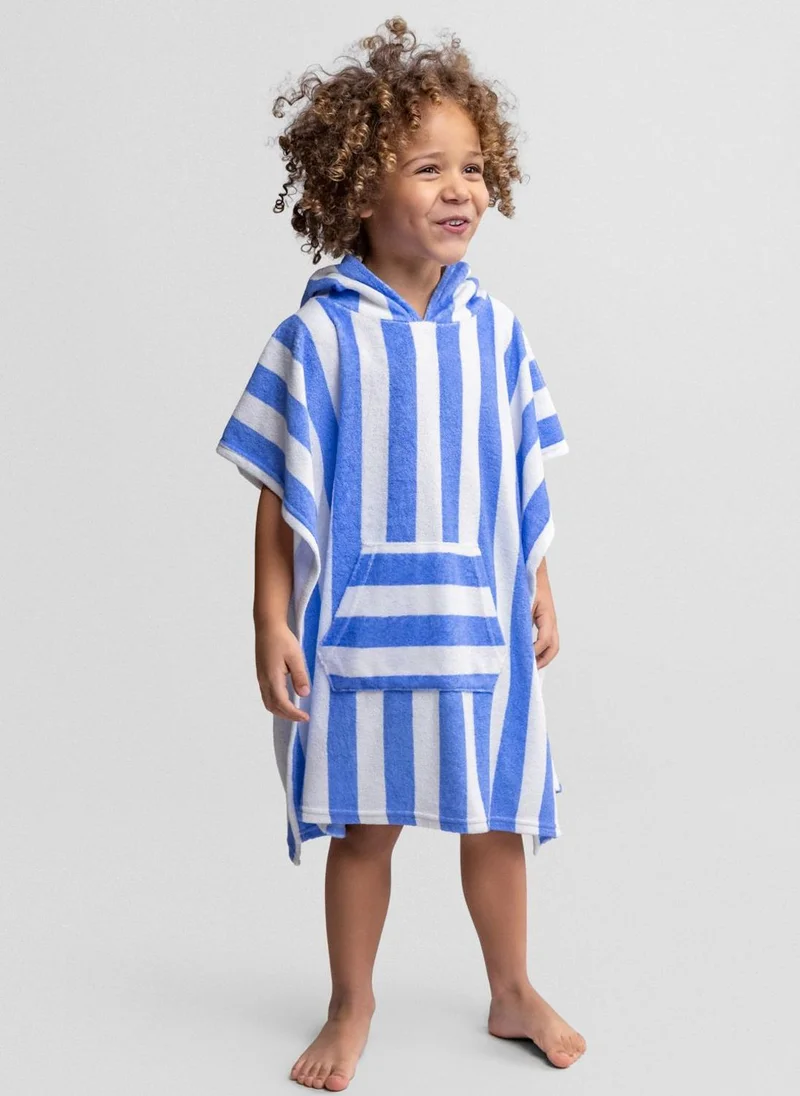 MINOTI Boys hooded towelling cover up blue and white stripes